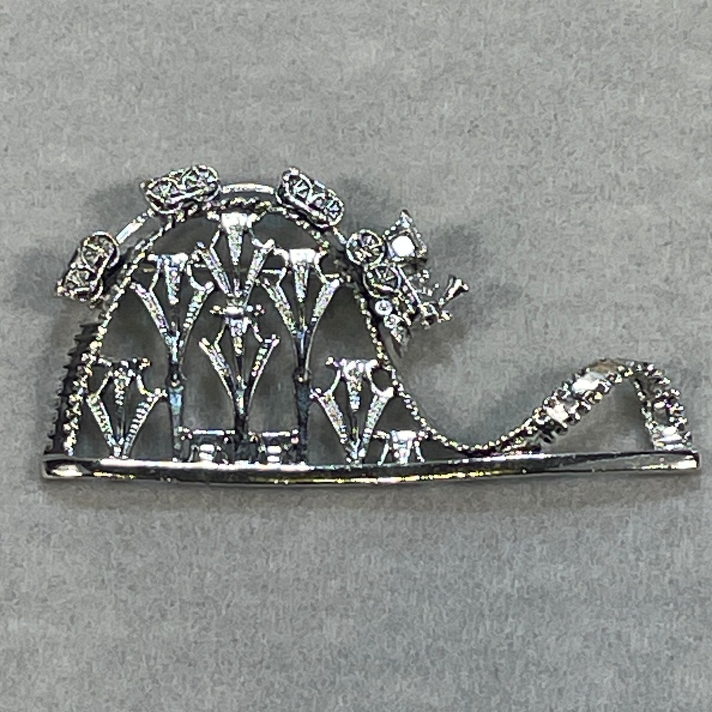 Vintage Silver Tone Roller Coaster Brooch‎ Pin Amusement Park Carnival Train